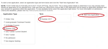 A screenshot of the registration form with red circles around the term, app type fields